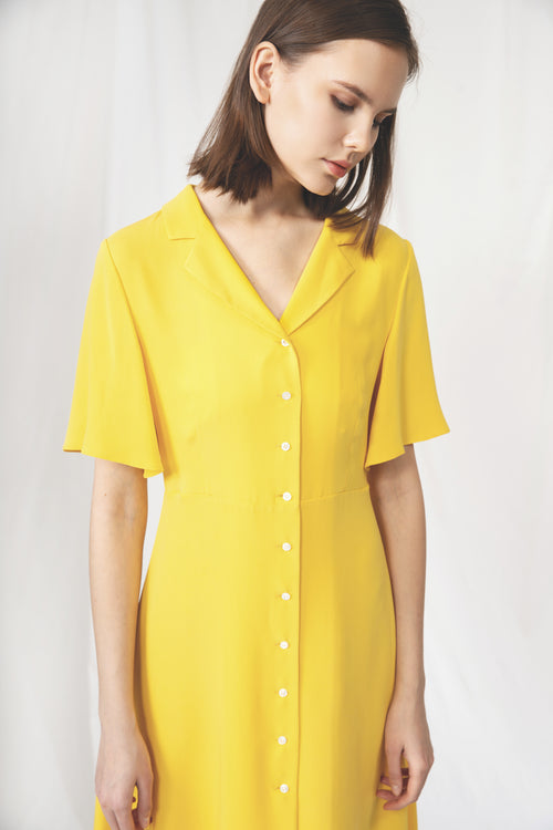 Yellow Silk Shirt Dress - Urlazh New York
