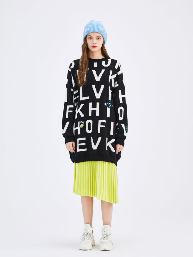 'Alphabet' Embroidery Wool Dress - Urlazh New York