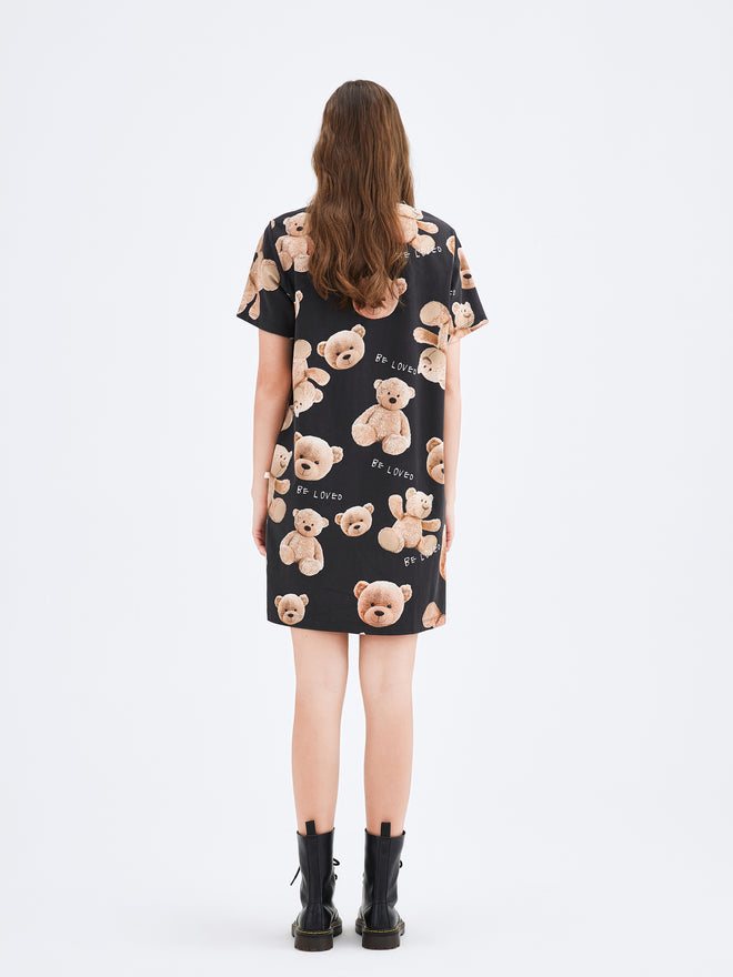 Teddy Bear Printed T-shirt Dress - Urlazh New York