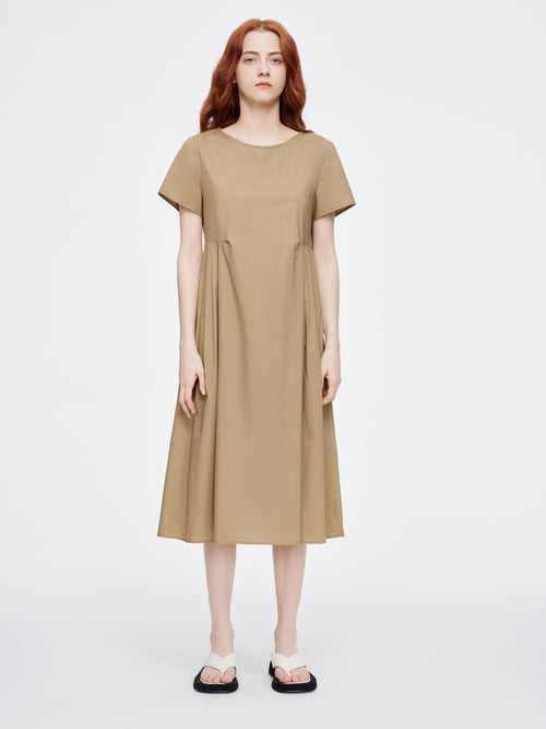 Solid Khaki Pleated Dress - Urlazh New York