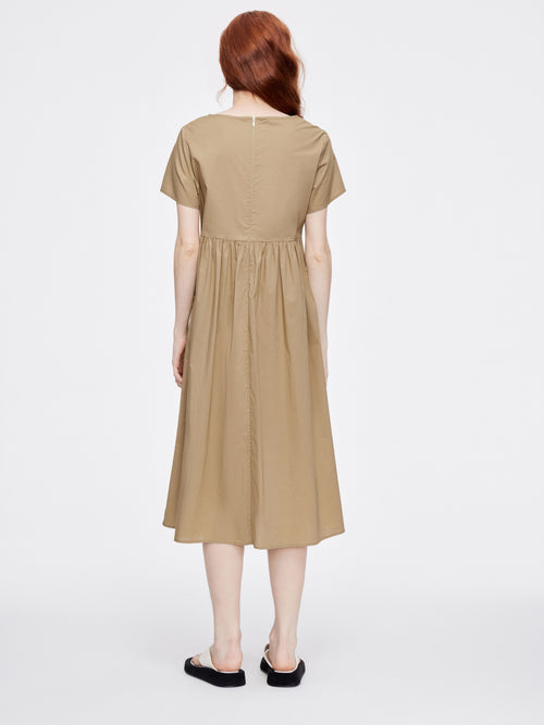 Solid Khaki Pleated Dress | Dresses & Skirts Solid Khaki Pleated Dress | Dresses & Skirts