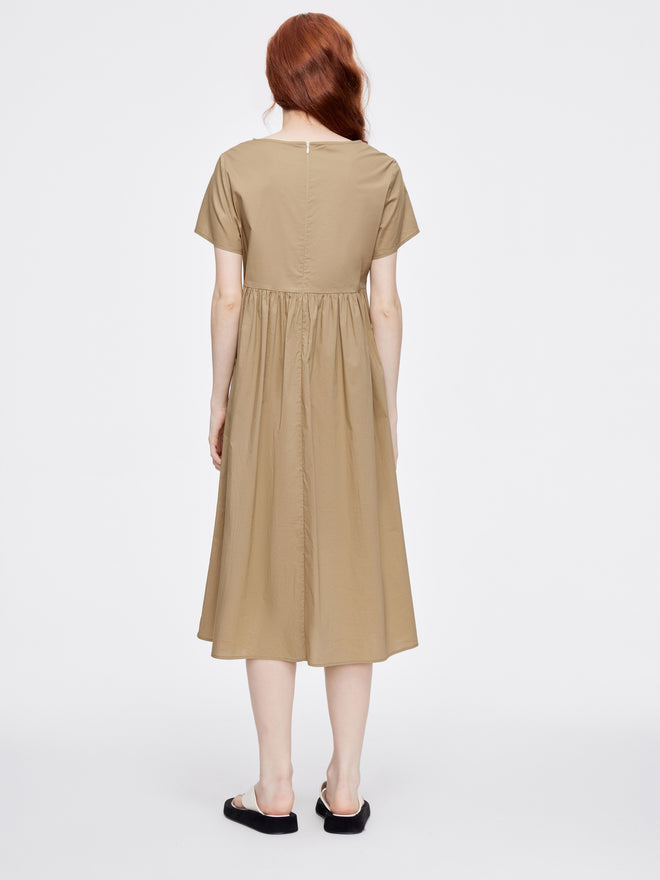 Solid Khaki Pleated Dress - Urlazh New York