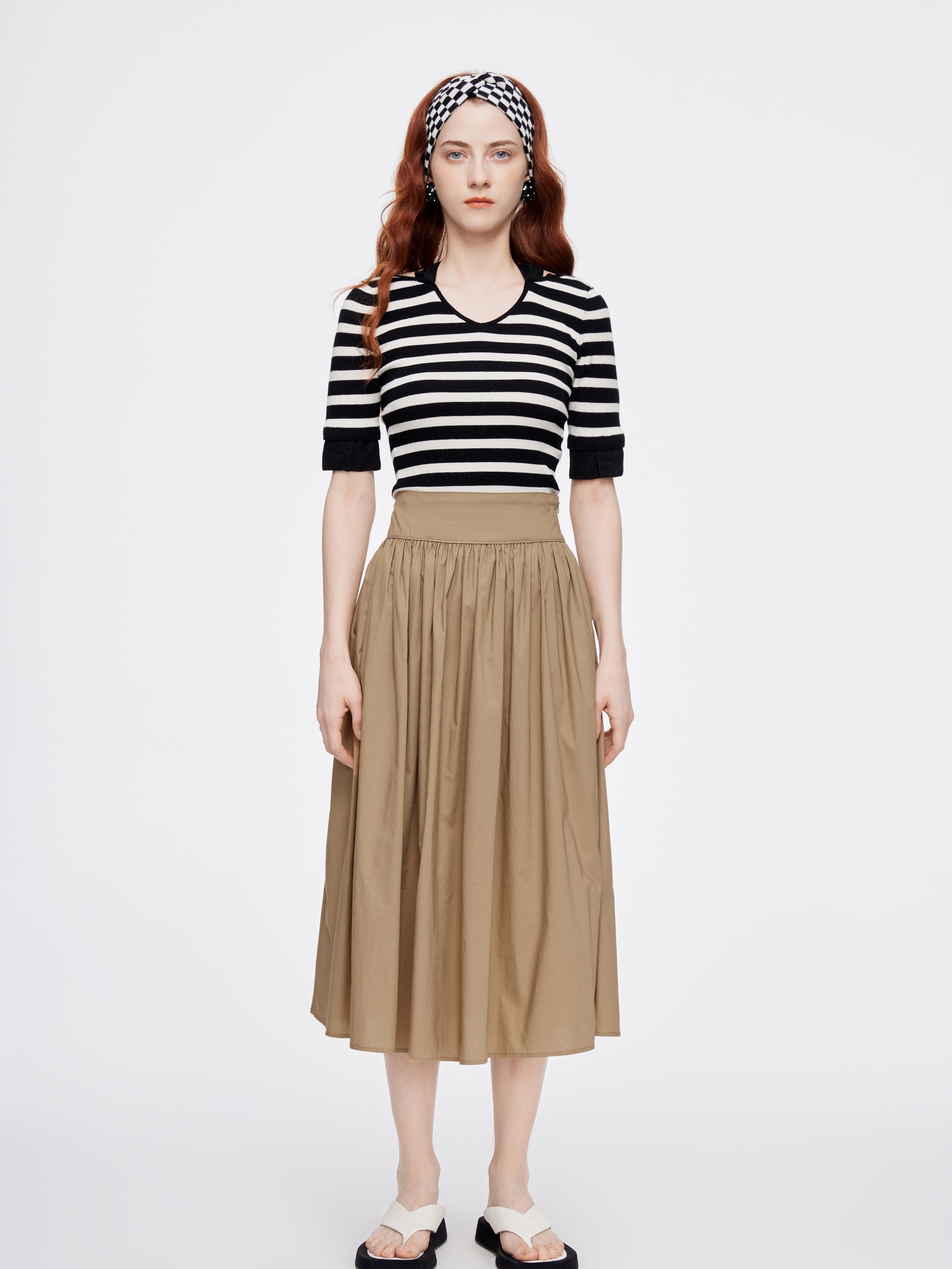 Khaki Pleated Skirt