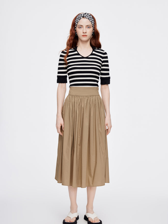 Khaki Pleated Skirt - Urlazh New York