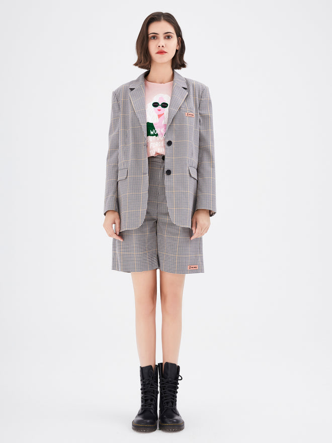 Grey Plaid Graphic Print Blazer - Urlazh New York