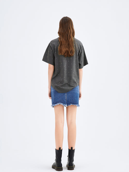 Space Printed Denim Skirt - Urlazh New York