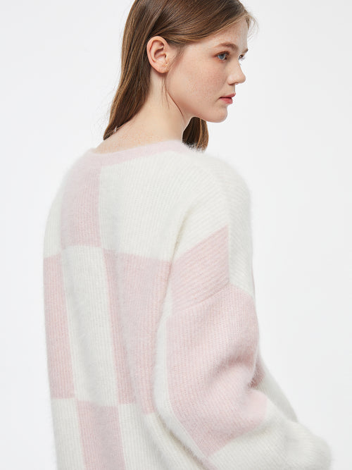 "Camille" Angora Checkerboard Sweater