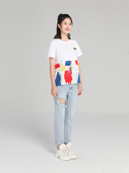 White Pleated Hem T-Shirt - Urlazh New York