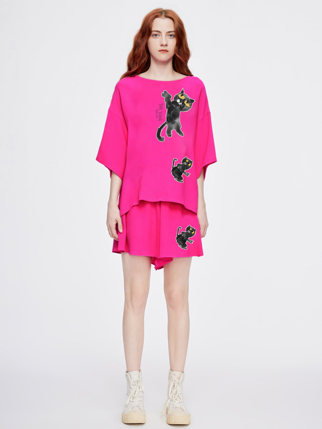 Hot Pink U-Cat Silk Shorts - Urlazh New York
