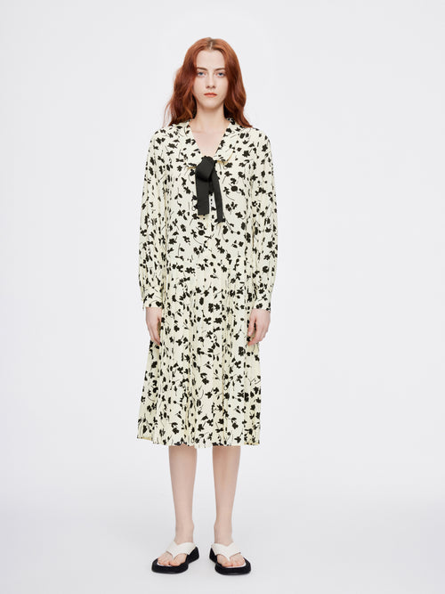Ink Floral Bow-tie Flared Dress - Urlazh New York