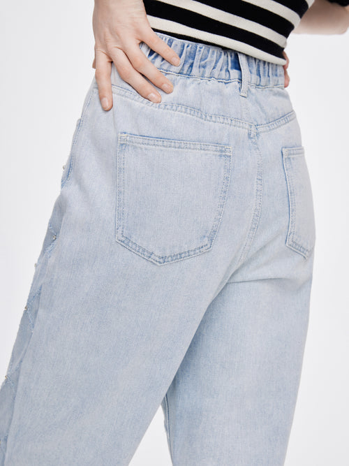Rhinestone Frayed Jeans - Urlazh New York