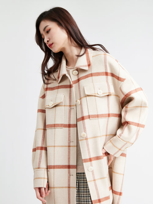 Peach Plaid Shirt Jacket - Urlazh New York