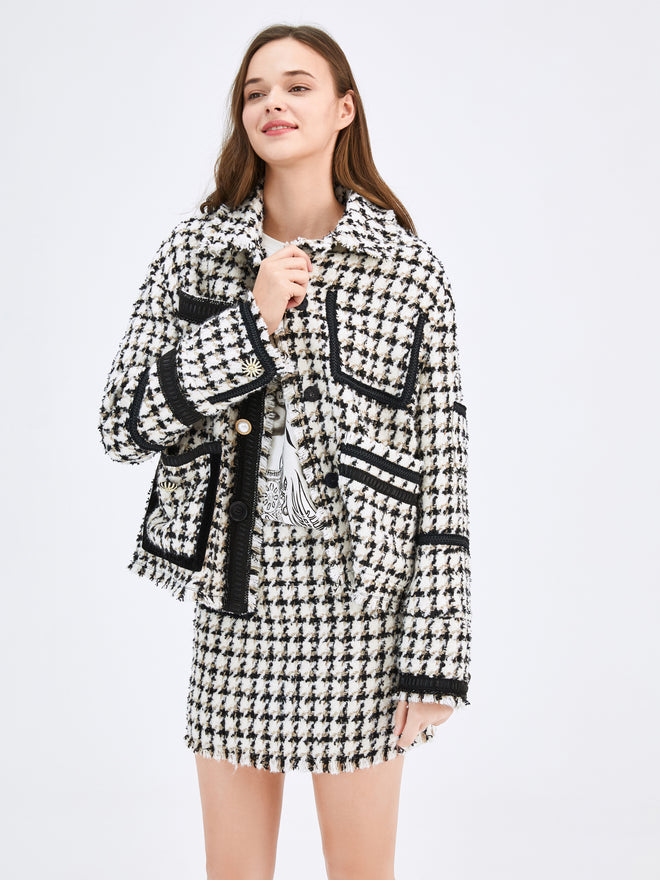 Houndstooth Plaid Skirt - Urlazh New York