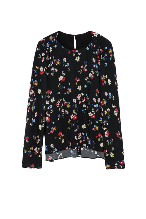 Black Floral Silk Top - Urlazh New York