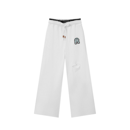 'R' Cut-out White Sweatpants - Urlazh New York