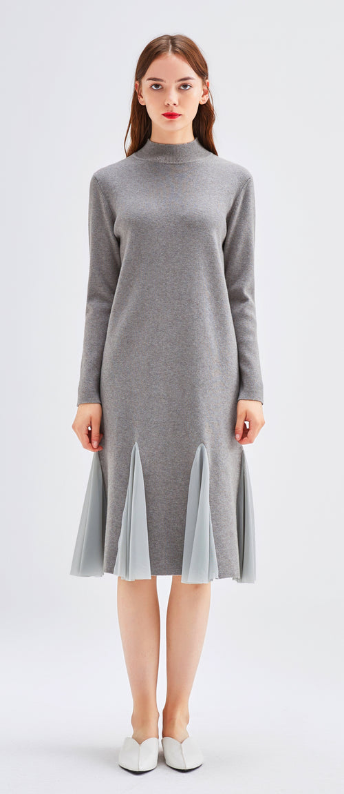 Grey Ruffled Mermaid Sweater Dress - Urlazh New York