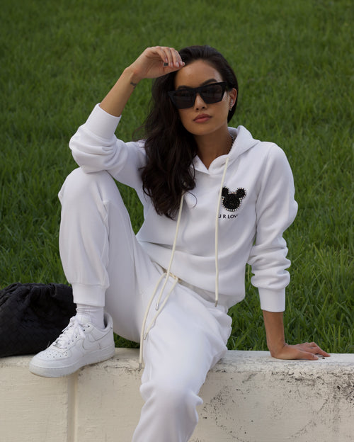 White 'U R Loved' Embroidered Hooded Sweatshirt - Urlazh New York