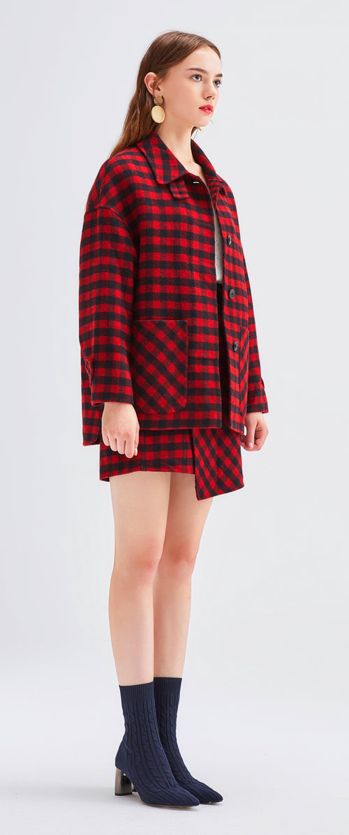 Red Flannel Plaid Wool Mini Skirt - Urlazh New York