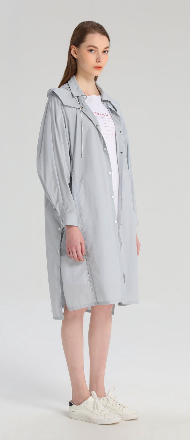 Grey Hooded Long Windbreaker - Urlazh New York