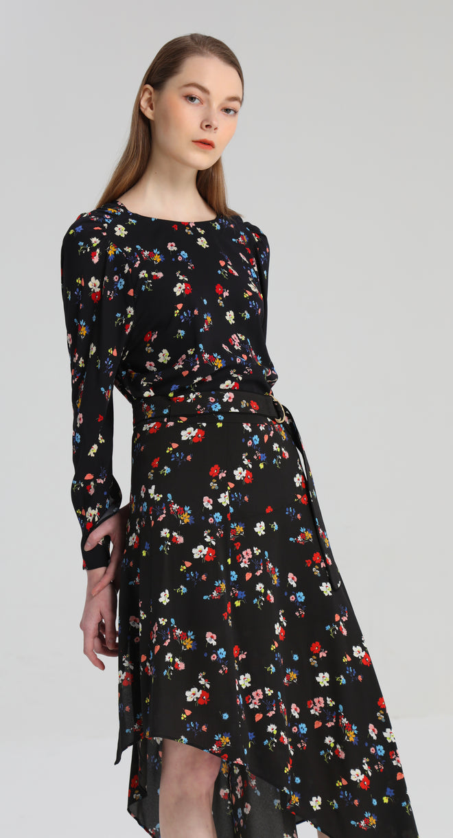 Black Silk Floral Skirt - Urlazh New York