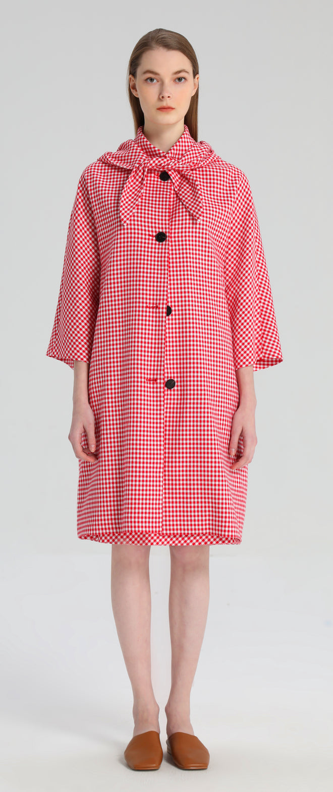 Red Plaid Hooded Trench Coat - Urlazh New York