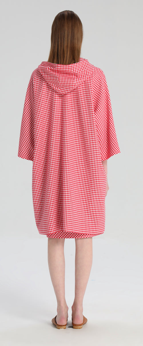 Red Plaid Hooded Trench Coat - Urlazh New York