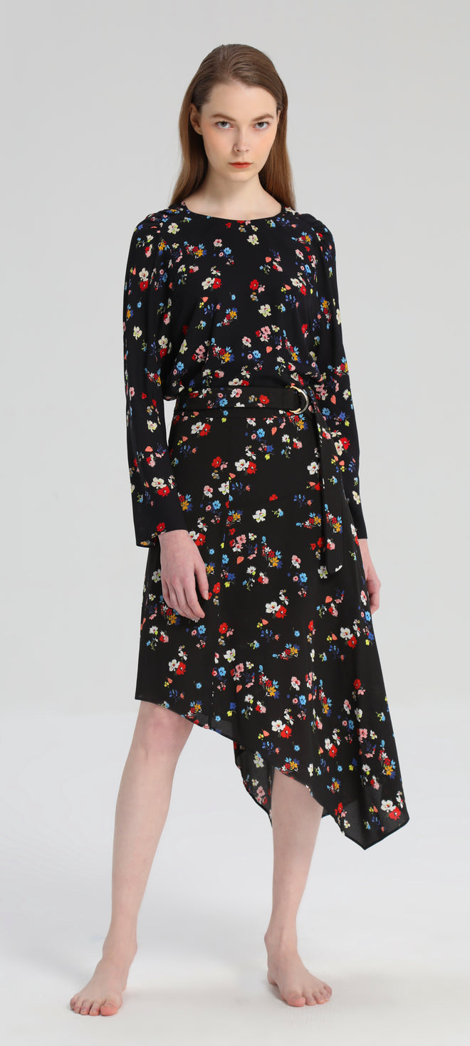 Black Silk Floral Skirt - Urlazh New York