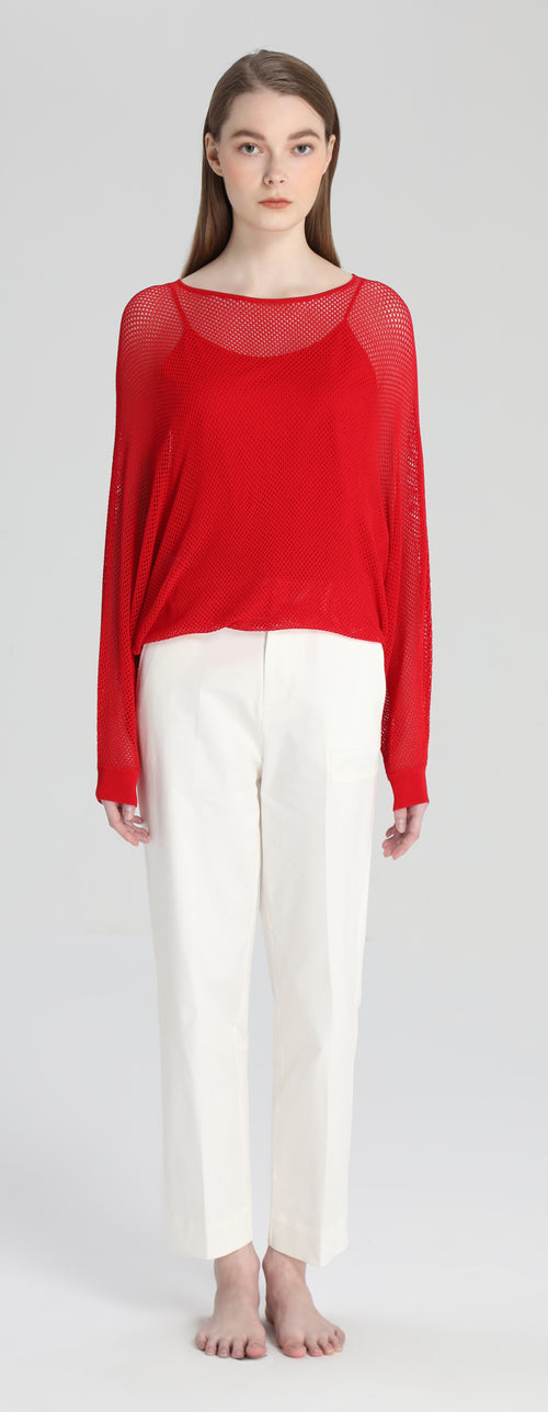 Red Perforated Knit Blouse - Urlazh New York