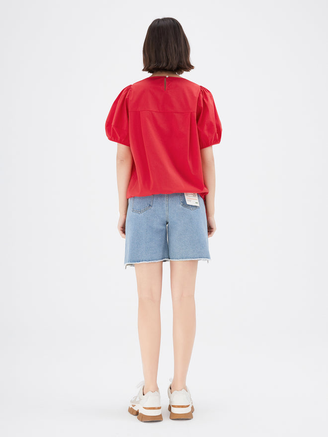 Blue Washed Zippered Denim Shorts - Urlazh New York