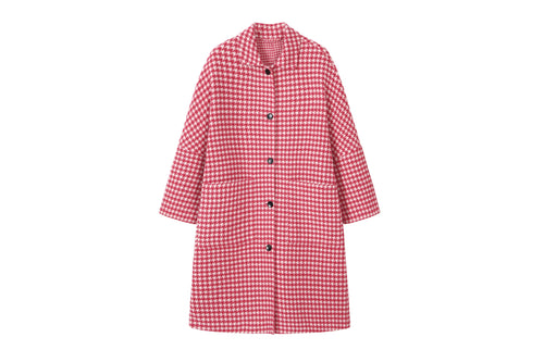 White & Pink Houndstooth Coat - Urlazh New York