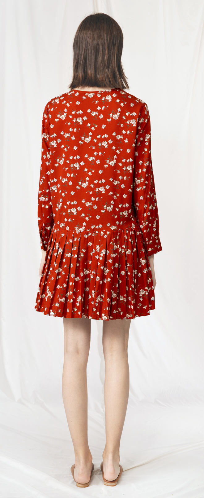 Red Silk Pleated Dress - Urlazh New York