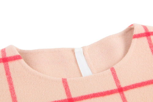 Cream and Red Grid Wool Sweater Dress - Urlazh New York