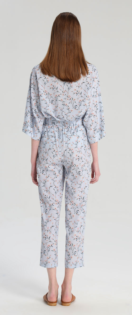 Baby Blue Floral Silk Pants - Urlazh New York