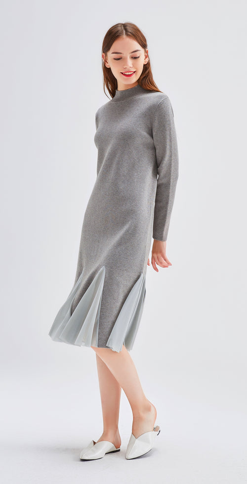 Grey Ruffled Mermaid Sweater Dress - Urlazh New York