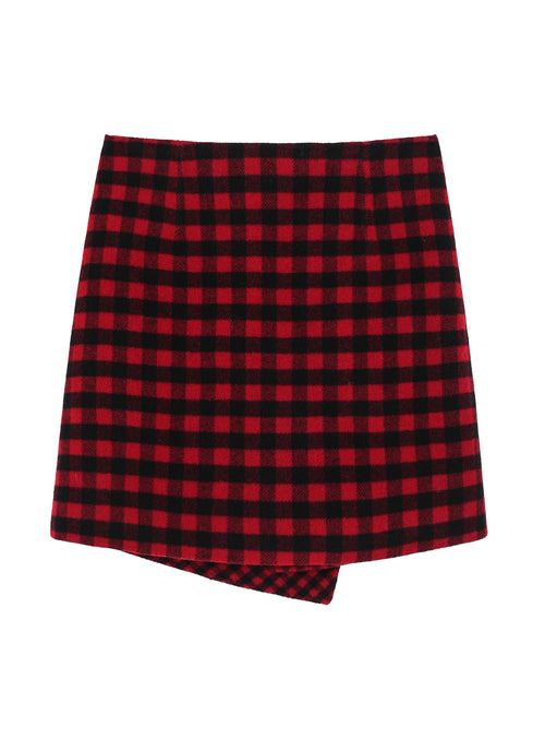 Red Flannel Plaid Wool Mini Skirt - Urlazh New York