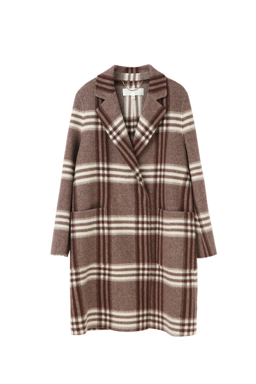 Brown Checkered Double-Face Wool Coat