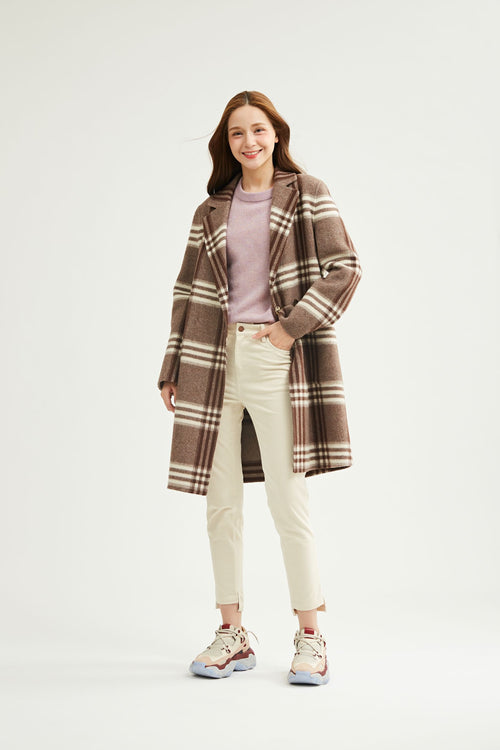 Brown Checkered Double-Face Wool Coat