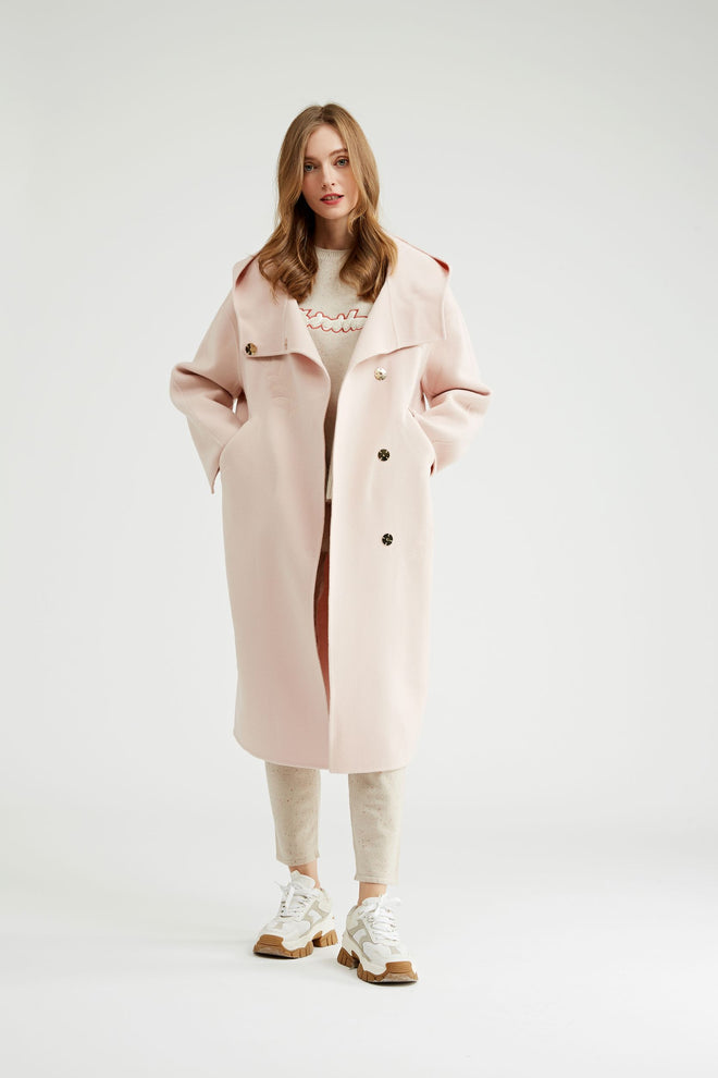 'Foliage' Pink Double-Face Wool Coat
