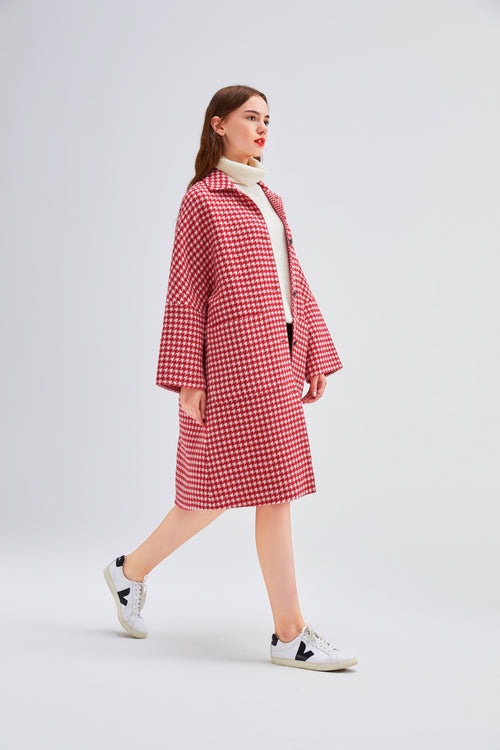 White & Pink Houndstooth Coat - Urlazh New York