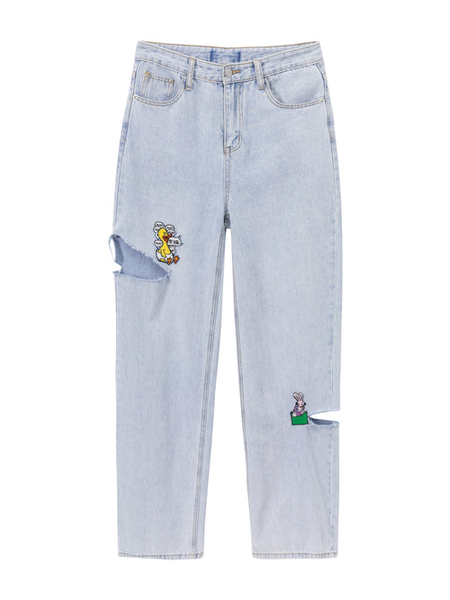 Embroidered Baggy Jeans - Urlazh New York