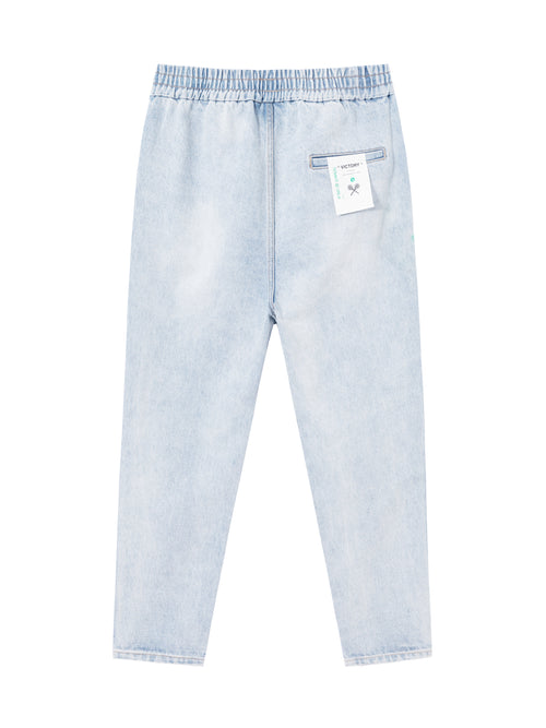 Blue Washed Tapered Logo Cropped Jeans - Urlazh New York