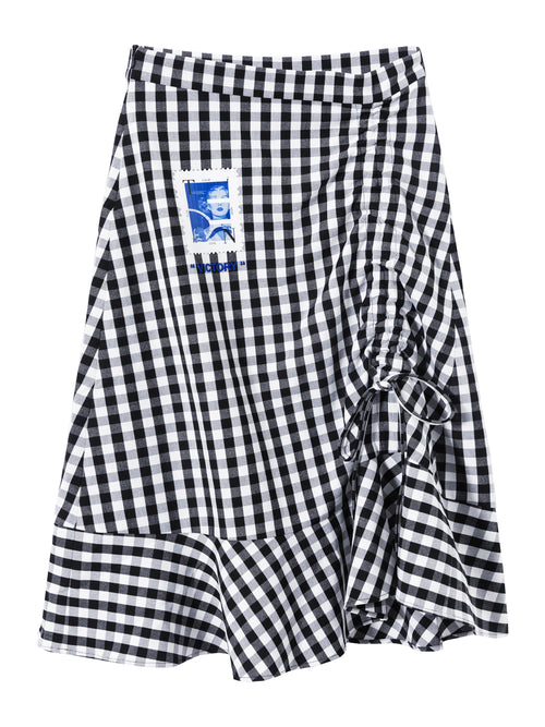 Black and White Gingham Graphic Print Fishtail Skirt - Urlazh New York