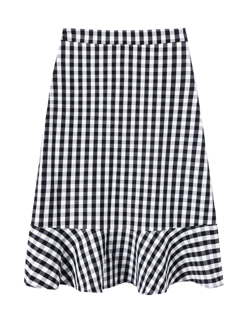 Black and White Gingham Graphic Print Fishtail Skirt - Urlazh New York
