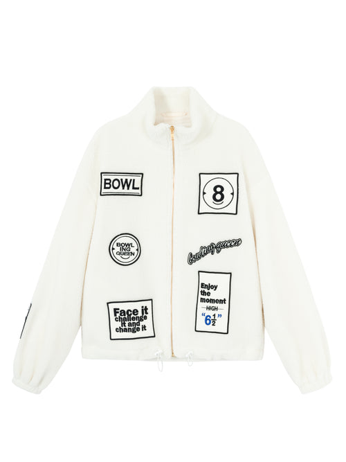 White 'Bowling' Plush Jacket - Urlazh New York