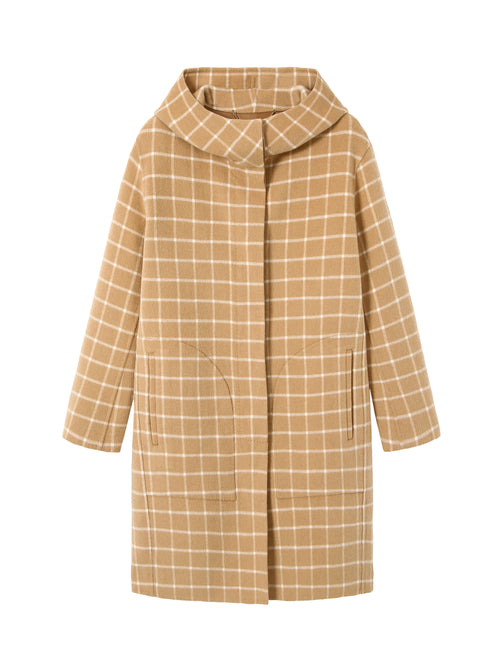Sun Tan checkered Hooded Coat - Urlazh New York