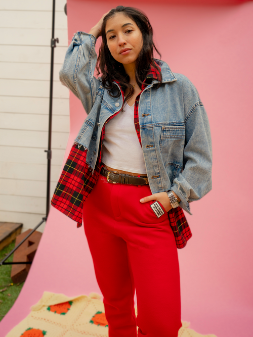 Red Plaid Shirt Denim Jacket Urlazh Urlazh New York