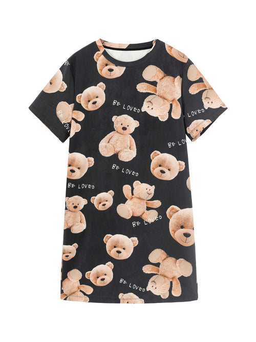 Teddy Bear Printed T-shirt Dress - Urlazh New York