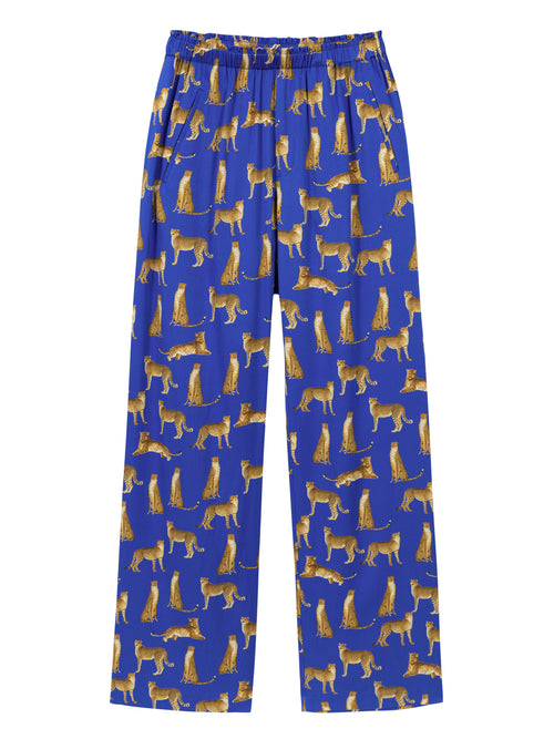 Cobalt Leopard Printed Silk Pants - Urlazh New York