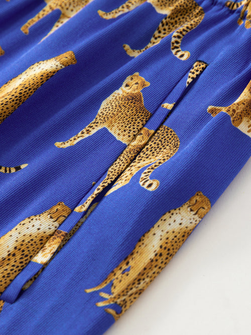 Cobalt Leopard Printed Silk Pants - Urlazh New York