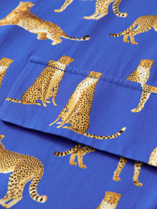 Cobalt Leopard Printed Silk Blazer - Urlazh New York
